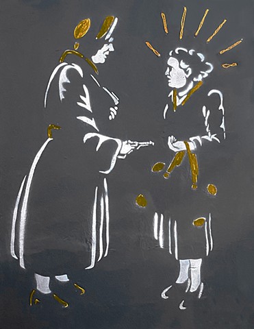 Found Art with Stitching and paint