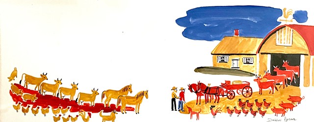  Dahlov Ipcar, “Last Stop”, Tempera on paper, 8 IN x 19 IN (16 IN x 27 IN framed), 1968