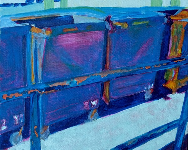 Blue Railing with Dumpsters