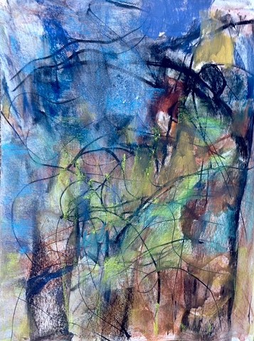 This mixed media abstract art piece was done in the Midwest, outdoors during the fall.
