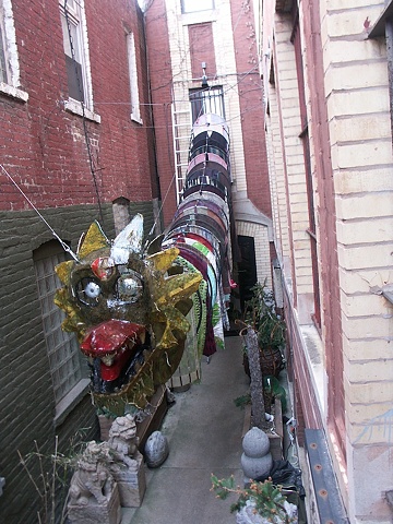 Michael Thompson Chicago artist, exterior sculpture, dragon, paper kite, segmented kite, Year of the Dragon