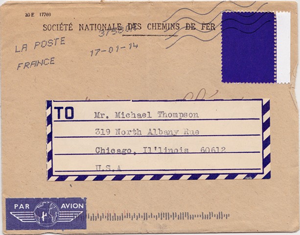 Michael Thompson Chicago artist, artistamps, Fake Yves Klein stamp, Yves Klein Blue stamp, fake yves klein, artistamps