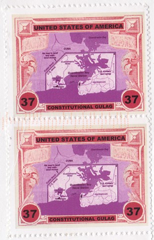 Michael Thompson Chicago artist, Guantanamo Bay, Guantanamo Bay postage stamp, Guantanamo, fake stamps, artistamps