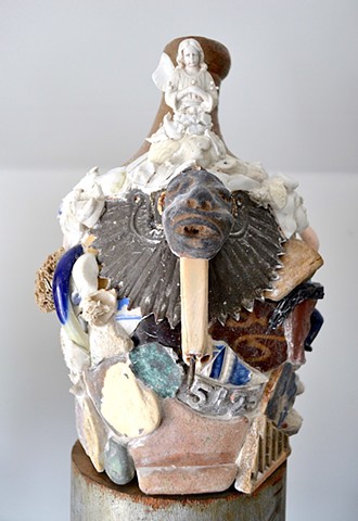 Michael Thompson Chicago Artist, memory jug, found object collage