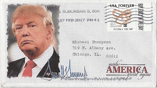 Trump stamps, Ivanka postage stamp, fake stamps, michael thompson Chicago artist, political postage stamps