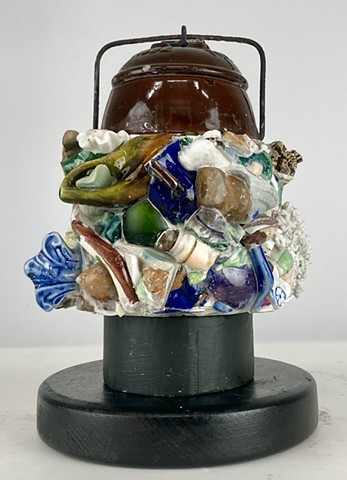 Michael Thompson Chicago artist, Memory jug, Memory jugs, mosaic, stoneware jug, memory jug art