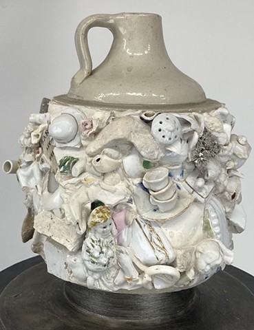 Michael Thompson Chicago artist, Memory jug, mosaic, stoneware jug, memory jug art