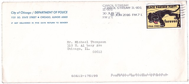 Michael Thompson Chicago artist, fake postage stamps, artiststamps, art stamps, Black Panther Postage stamp