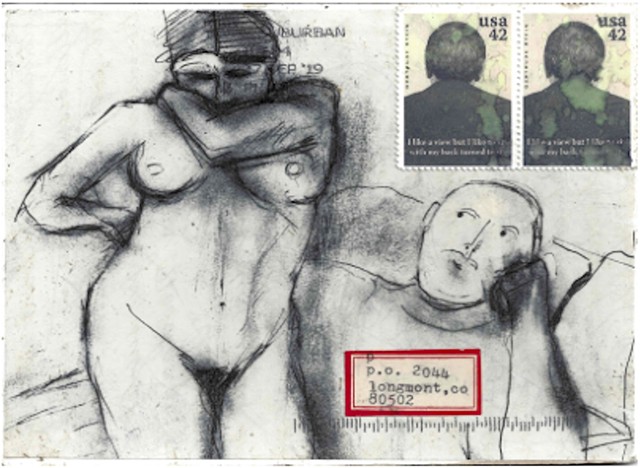 Michael Michael Thompson Chicago artist, Artist Postcard, fake postage stamps. faux philately, artistamps