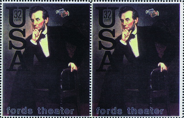 Michael Thompson Chicago artist, artistamps, Michael Thompson fake stamps, fake stamps, Ford's Theatre, Lincoln Assassination