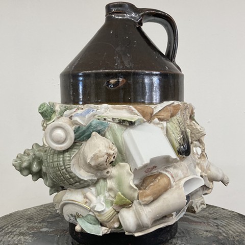 Michael Thompson Chicago artist, Memory jug, mosaic, stoneware jug, memory jug art