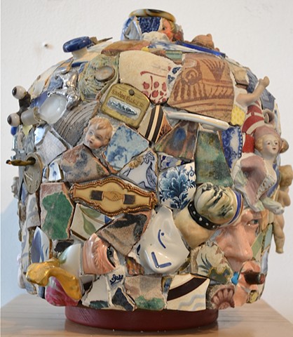 Michael Thompson Chicago artist, memory jug, mosaic, combed slipware, Mudlarking,Thames River 