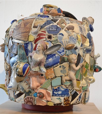 Michael Thompson Chicago artist, memory jug, mosaic, combed slipware, Mudlarking,Thames River 
