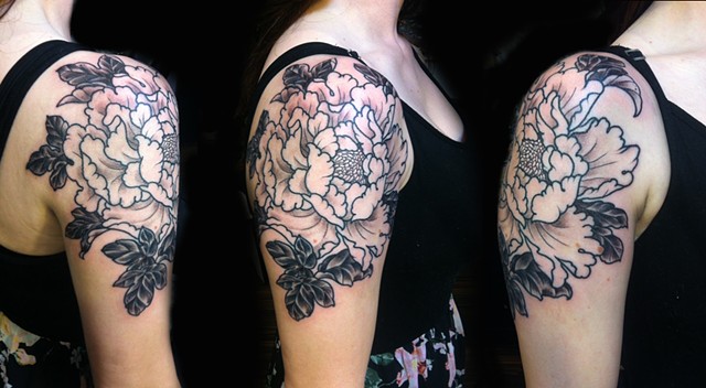 white peony tattoo traditional traditional tattoo tat tatts ink inked tattooed japanese flower half sleeve