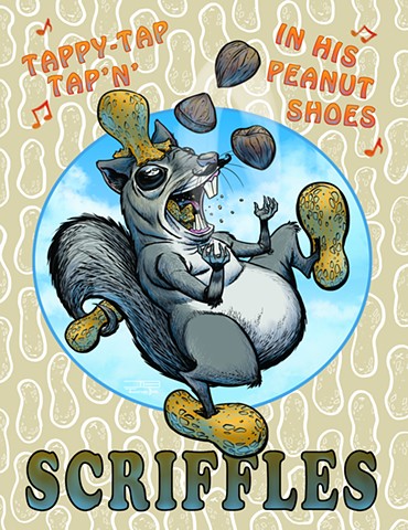 squirrel, peanuts, dancing, song, cartoon, poster