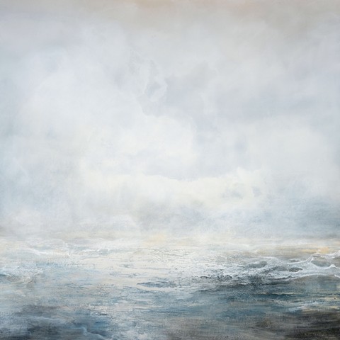 long view abstract contemporary atmospheric ocean and sky blues grays Acrylic on stretched canvas by Margo Nimiroski