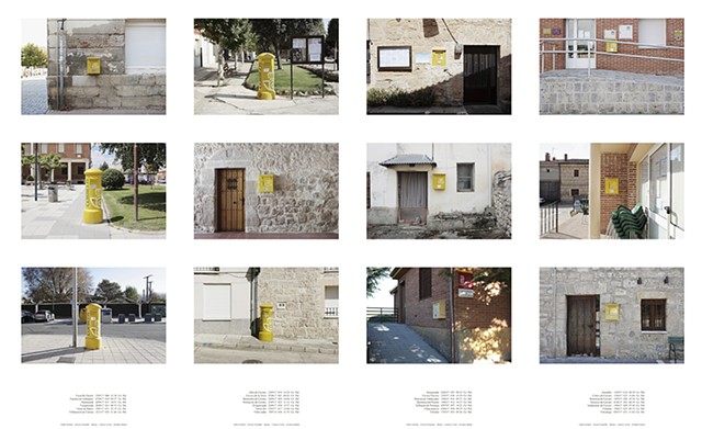 Archivo Territorio – Proyecto “Geografía” – Buzones – comarca: Cerrato – provincia: Palencia. 51 fotografías de 21x29,7 cms/u. y 8 impresiones de texto sobre dibond de  9x16 cms/u. 2017-18. (detalle)