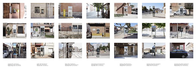 Archivo Territorio - proyecto Geografía - "Teléfonos públicos" - (Tierra de Campos y Cerrato, Castilla y León)
21 fotografías de 29,7x42 cms/u y 7 impresiones de texto sobre dibon de 14x20 cms.
2016-18