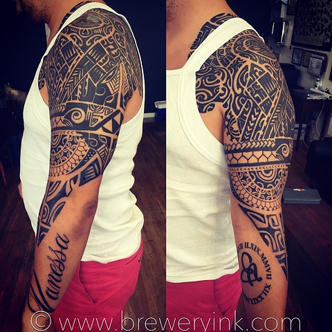 tim's polyneaisn arm tattoos