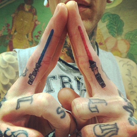 star wars light saber finger tattoos