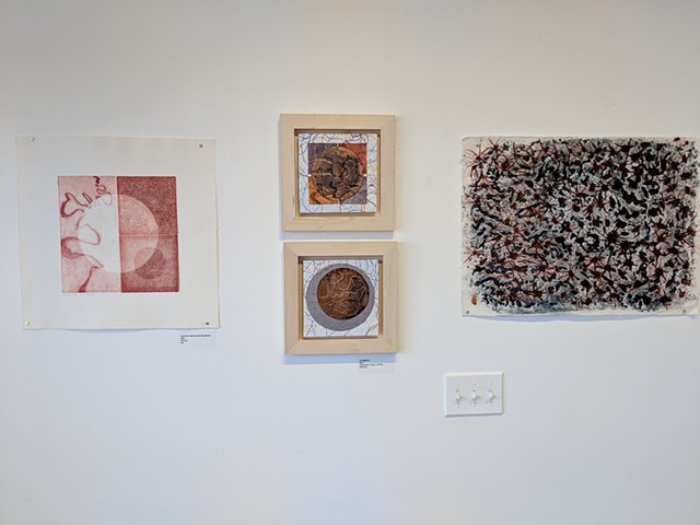 l > r: etching 1998; mixed media - embossed copper & etchings; encaustic monoprint 2018