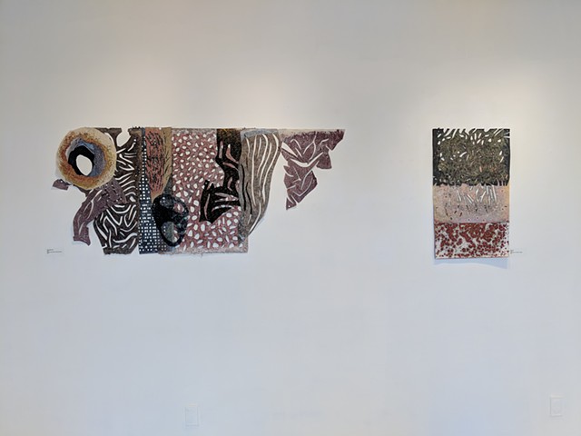 left: ephemeral. assembled used stencils. Right, fixed image of used stencils.