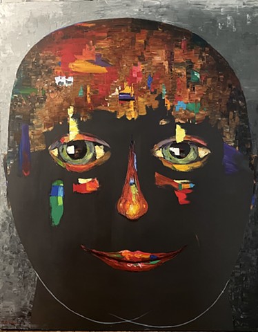 surreal abstract oil painting of Buddha face by Joel Barr Atlanta artist