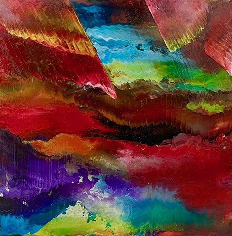 vivid colors abstract oil on wood small art savannah artist joel barr