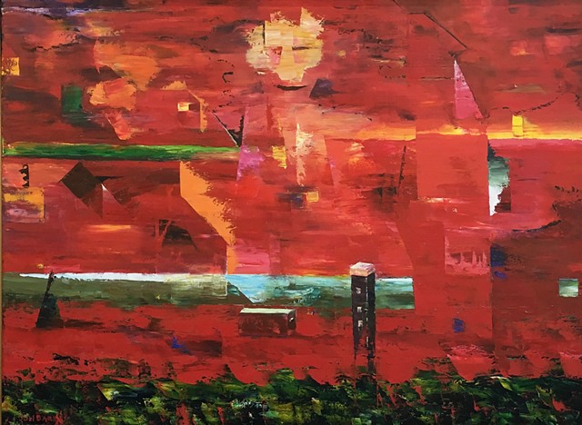 red abstract Oil Painting by Joel Barr Artist 