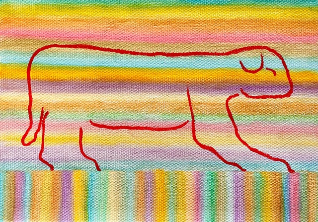 Oil on canvas abstract art vivid colors animal walking small works joel barr savannah artist