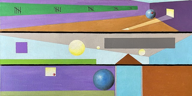 Oil on canvas abstract art triptych vivid colors joel barr savannah artist