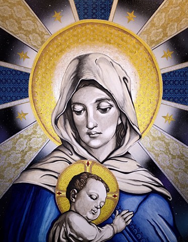 Madonna and child religious icon painting