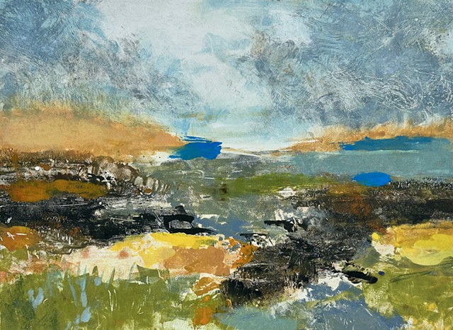 Abstract landscape, painterly monotype