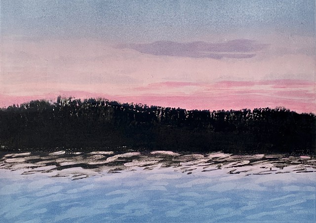 Silhouette of island, Connecticut River, Old Lyme at dusk