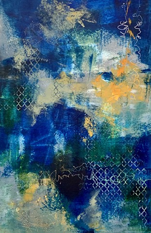 Oil painting using cold wax medium. Abstract contemporary art, texture, pattern
