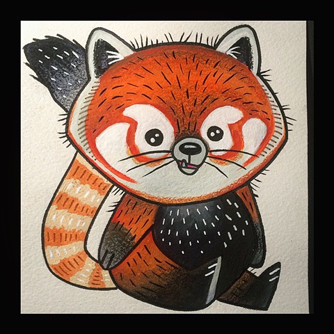 Red panda,kawaii,kids art,watercolor