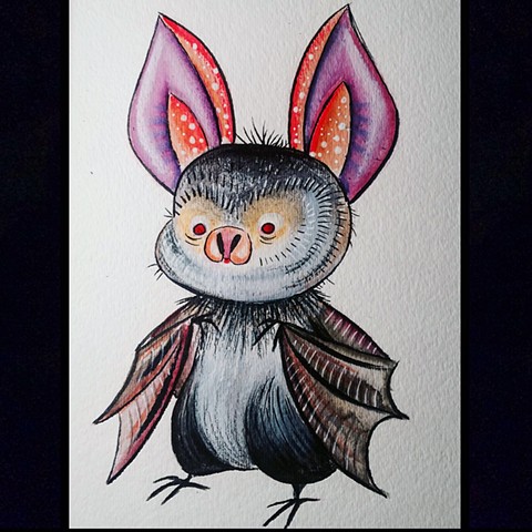Little bat,kids art, kawaii