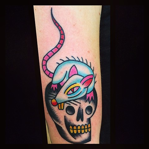 Mouse and skull ,kawaii tattoo