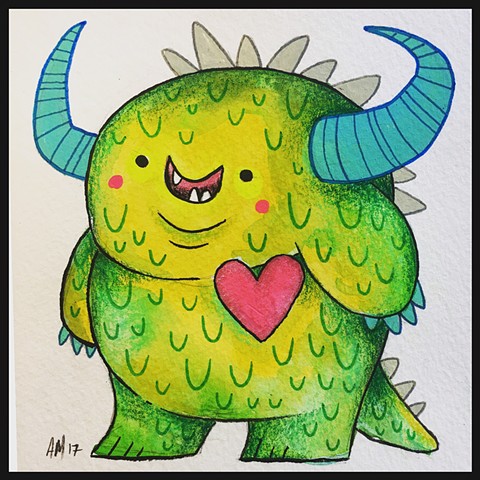 Monster, kawaii,watercolor, kids art