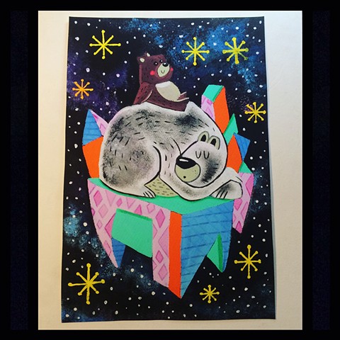 Cosmic bear, kawaii, cute, kids art