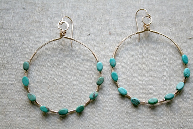 Large Hoops with Turquoise 
