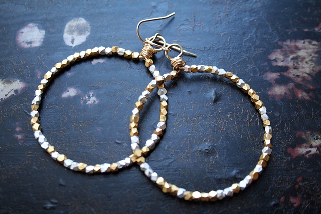 glam it up with these fabulous gold hoops, studded with sparkly silver and gold beads.  