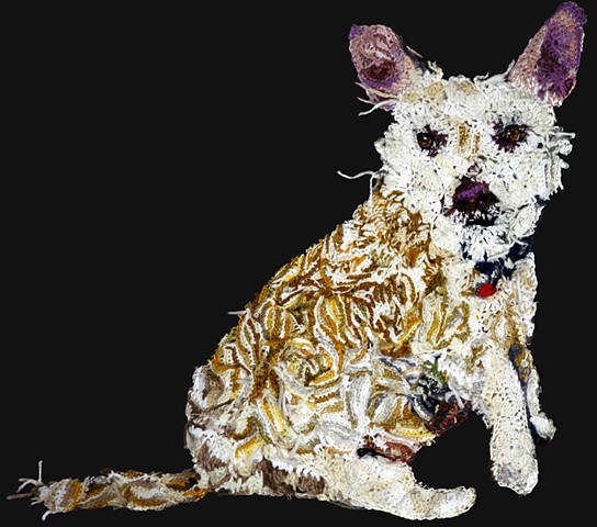 Dog portrait terrier mix crochet yarn art by Pat Ahern