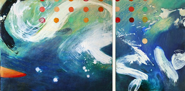Blue gestural abstraction of water splash by Jess Beyler