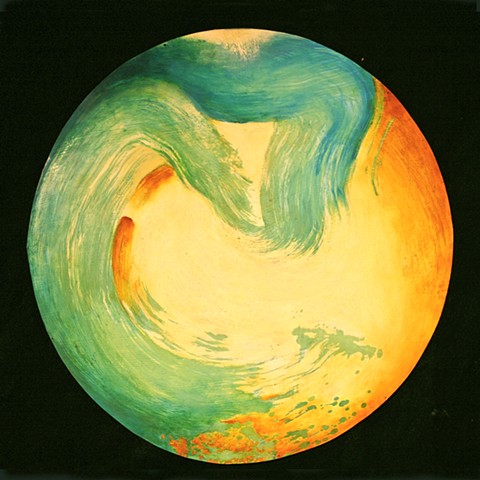 green wave and ocher ground circular painting 