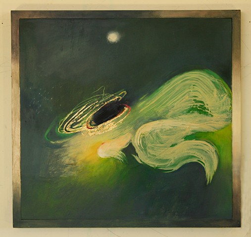 green with white nebula, black hole, vortex and light cocoon by Jess Beyler