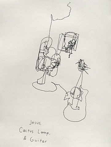 Jesus, Cactus Lamp, & Guitar