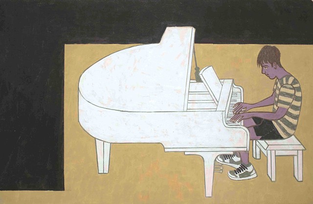 Young Man on White Piano