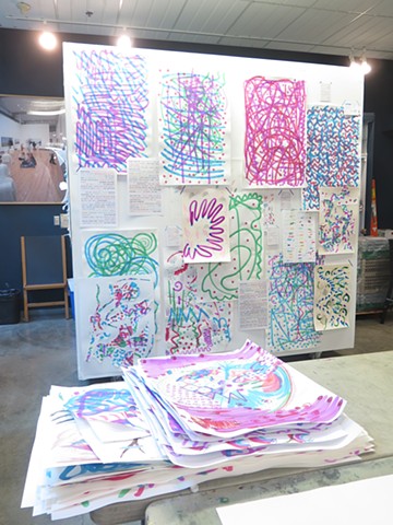 installation with work from BFF draw-a-thon, Kamloops Art Gallery (Canada)