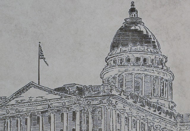 Utah State Capitol Detail Etch A Sketch Art by David Roberts